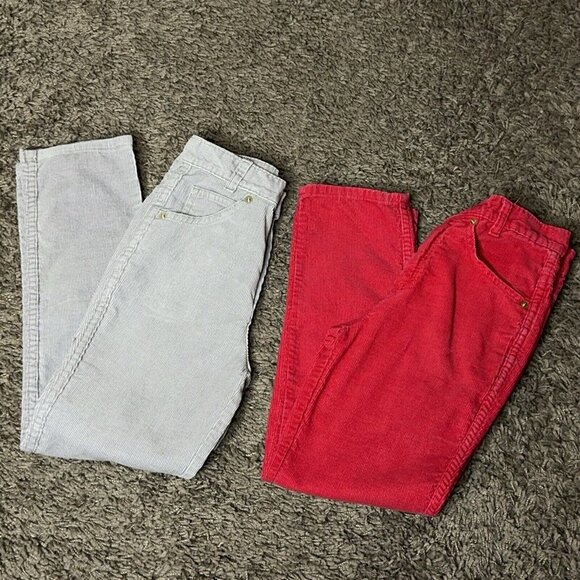 Vintage Girls Youth Corduroy Pants Lot of 2 Sz 8 JC Penny Red & Light Gray USA - Picture 2 of 16
